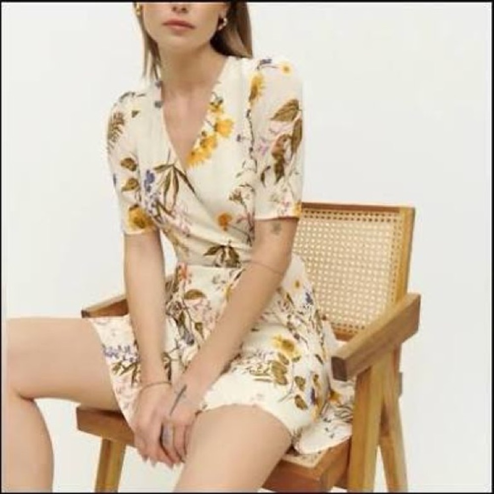 Reformation Floral Cream Wrap Dress